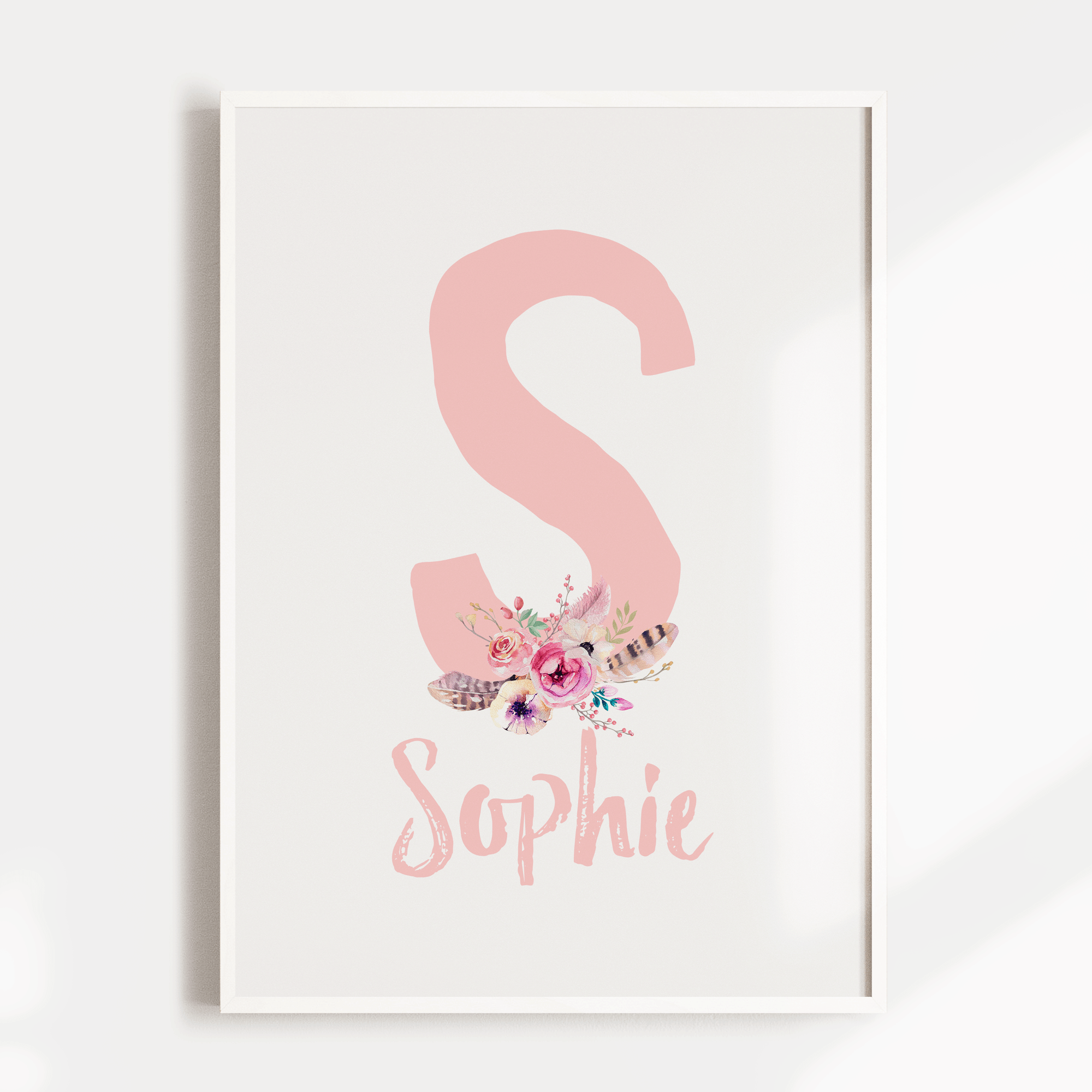 Pink Floral Boho Letter & Name Print