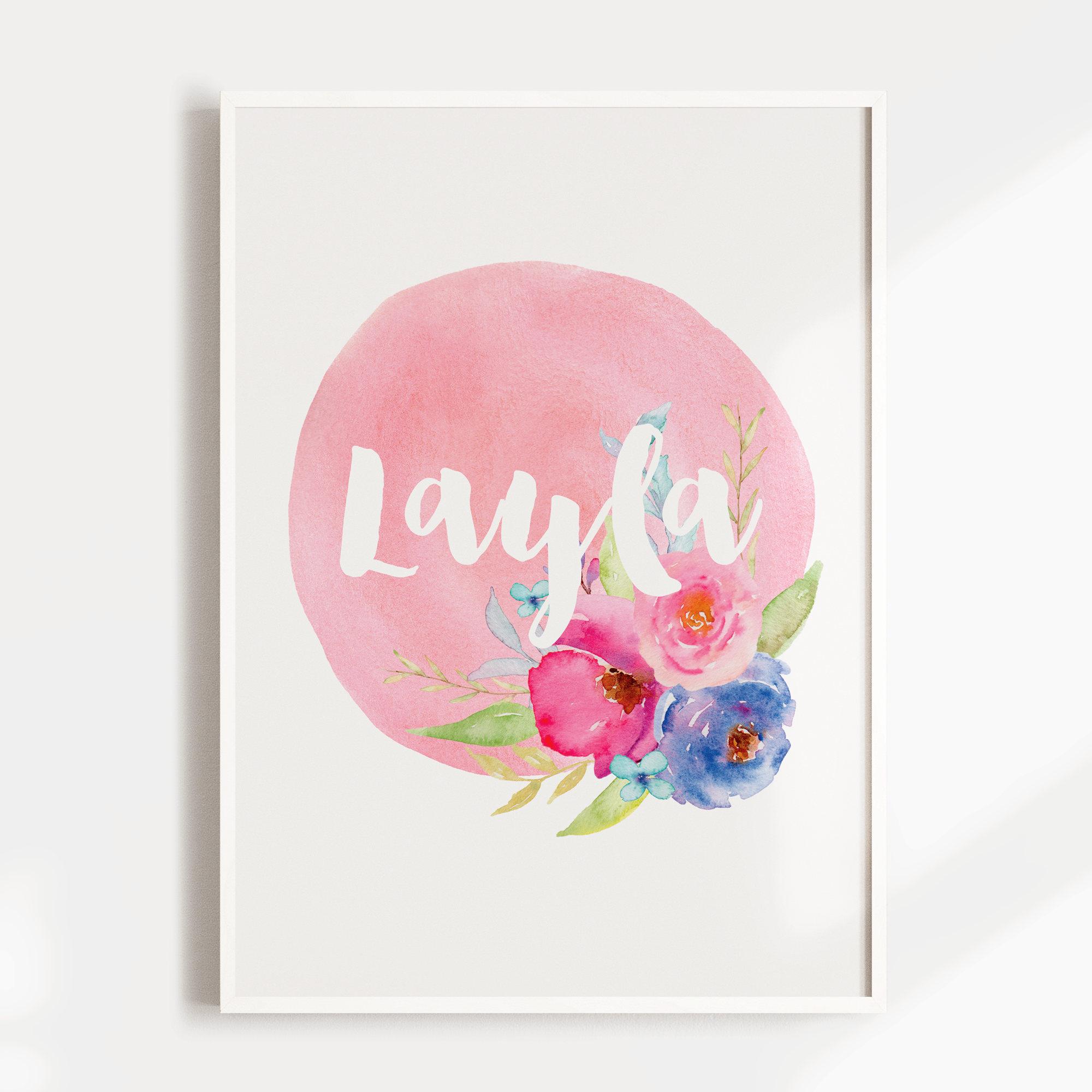 Pink Floral Watercolour Name Print