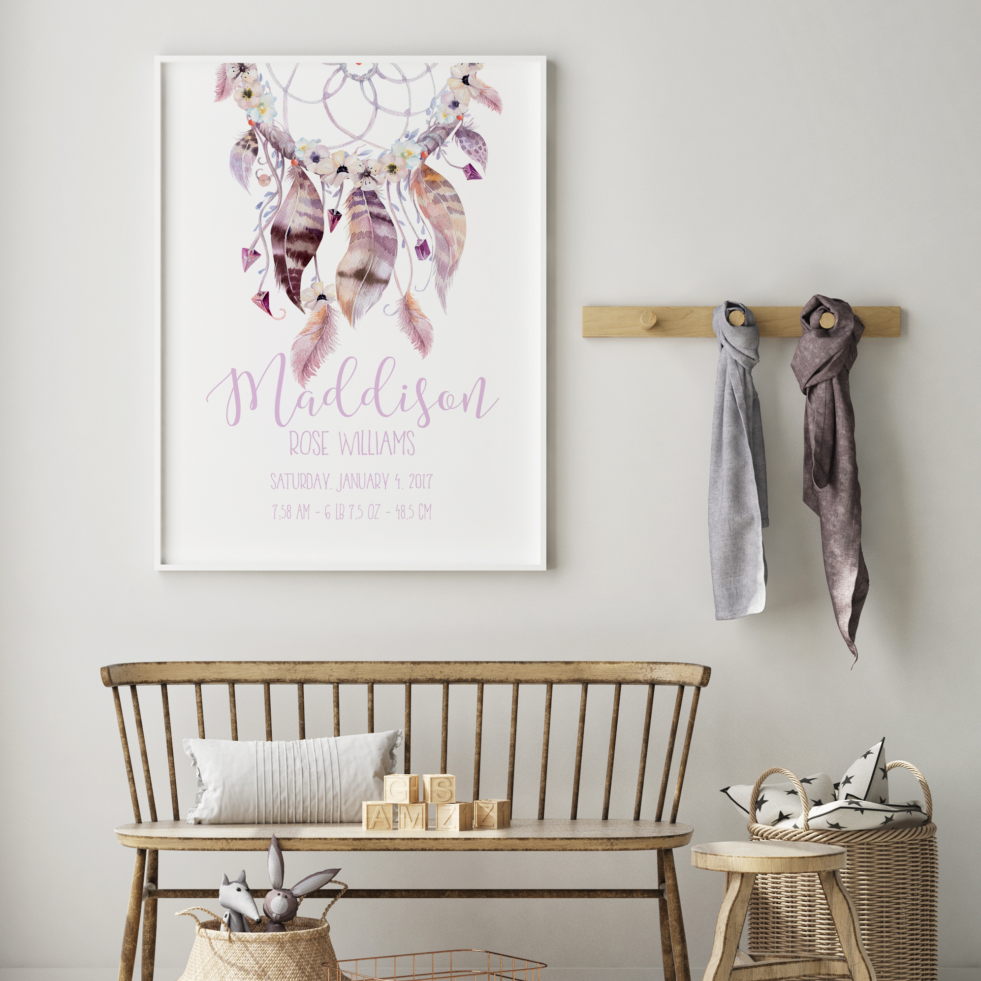 Woodland Boho Dreamcatcher Birth Print
