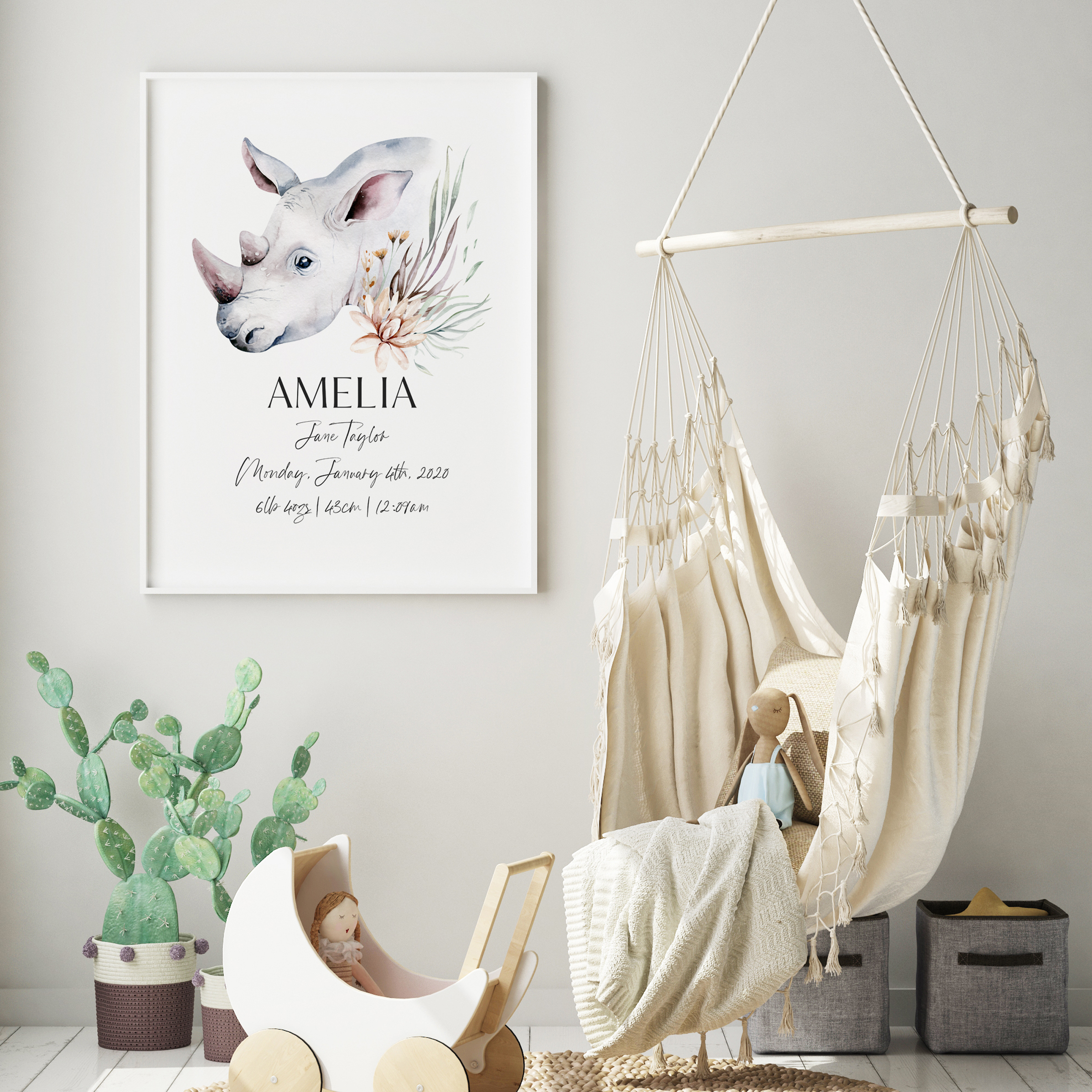 Safari Rhino Birth Print