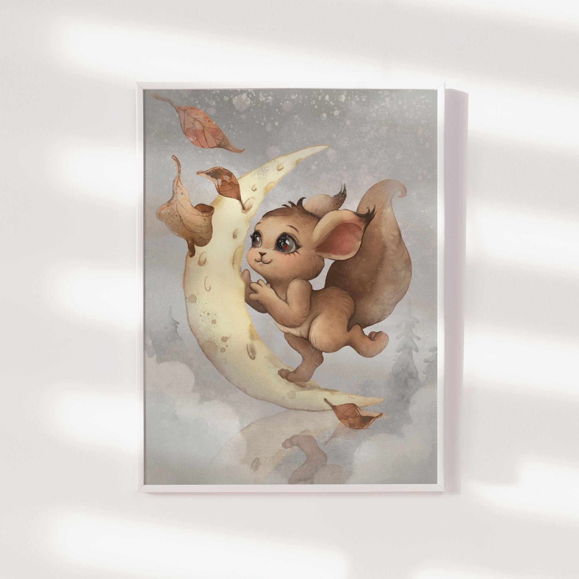 Whimsical Moon & Squirrel Print