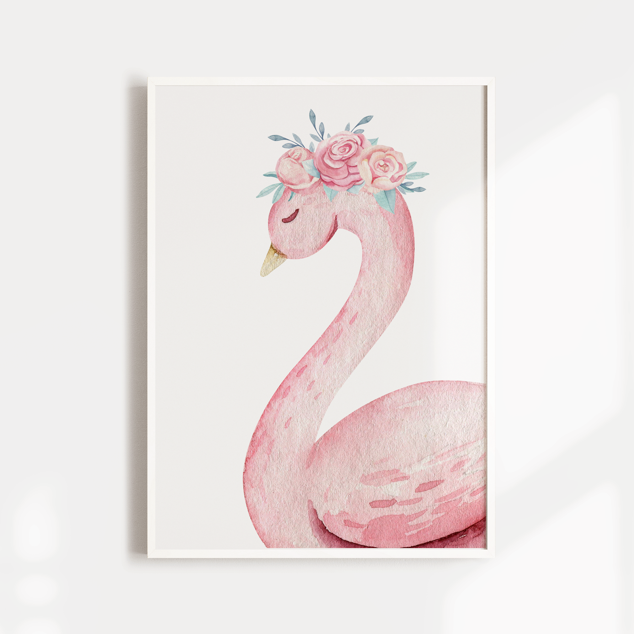 Pink Floral Watercolour Swans & Birth Print