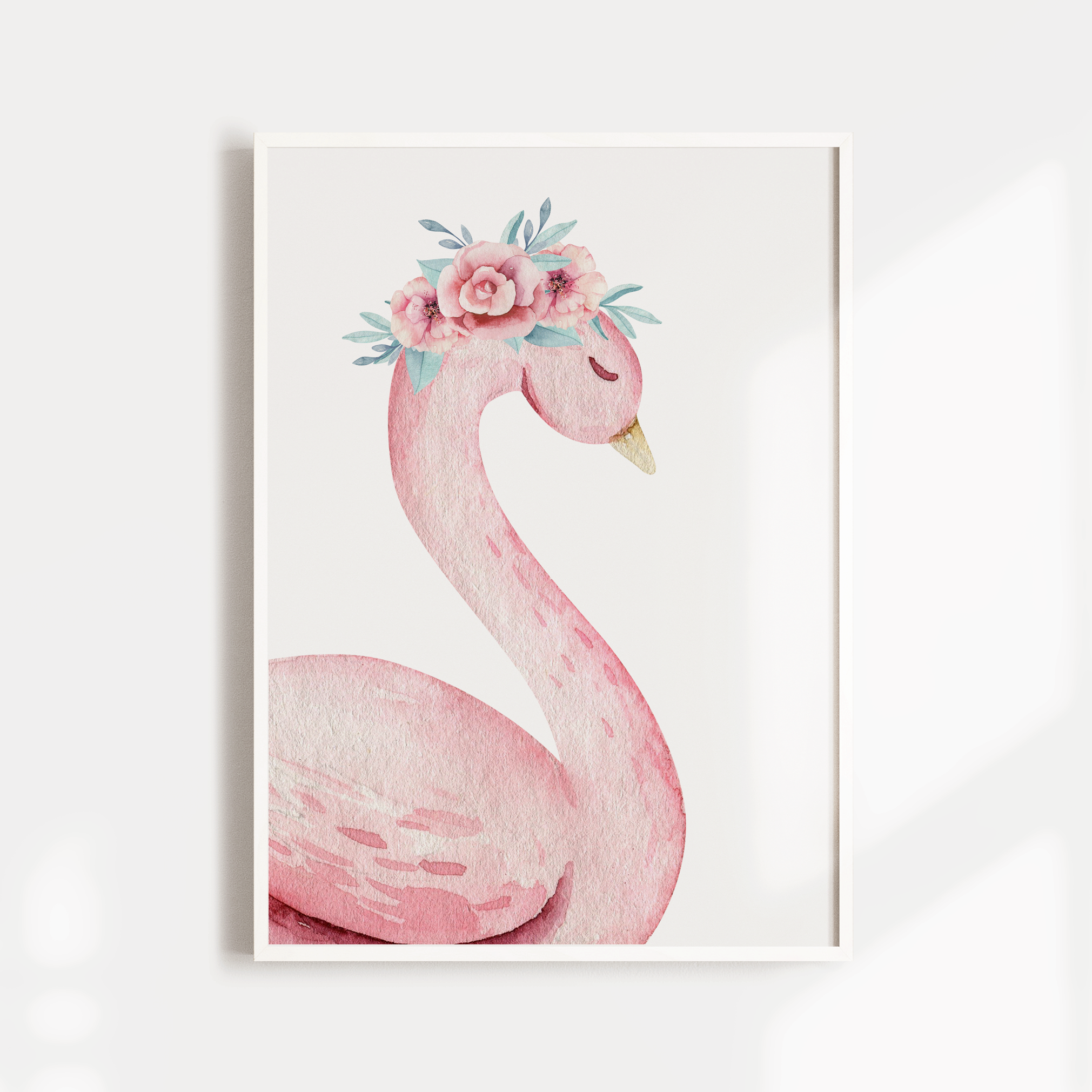 Pink Floral Watercolour Swans & Crown Name Prints