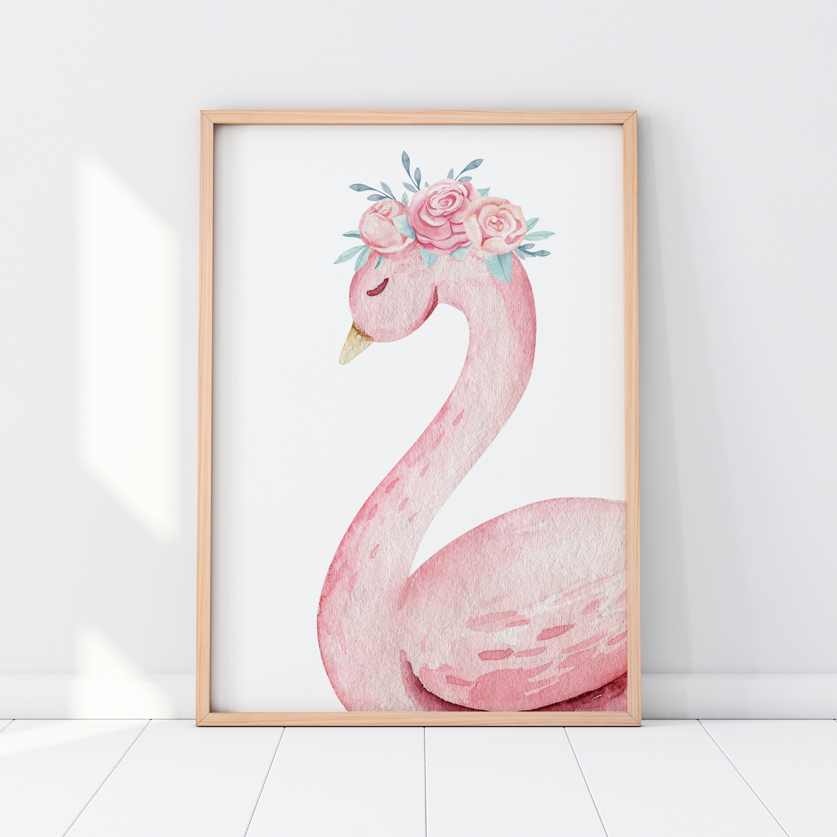 Pink Floral Swan Print