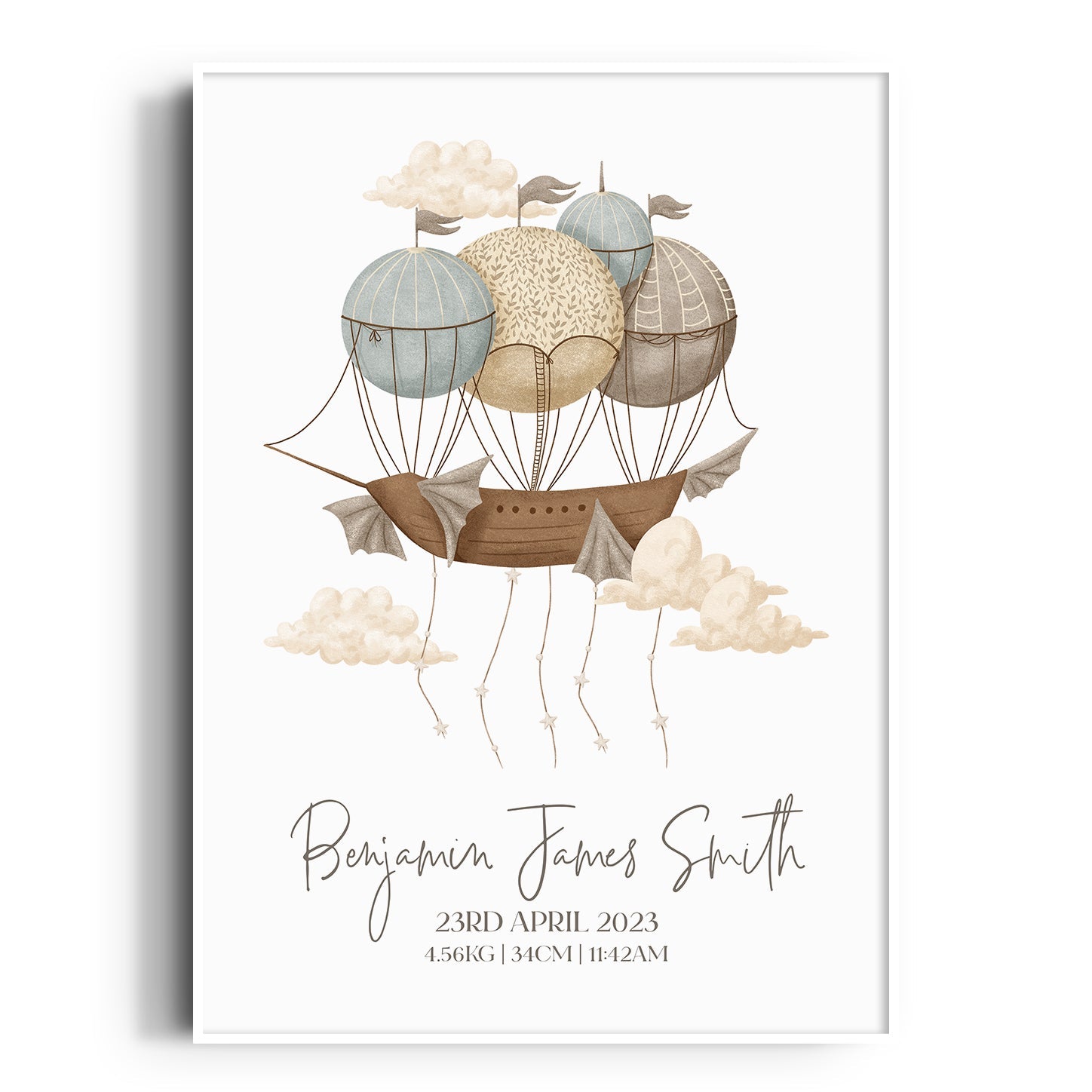 Hot Air Balloon Ship Birth Print