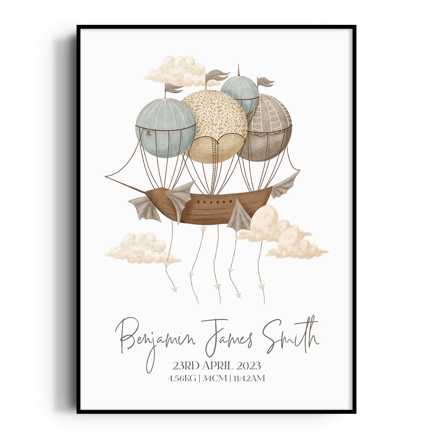 Hot Air Balloon Ship Birth Print