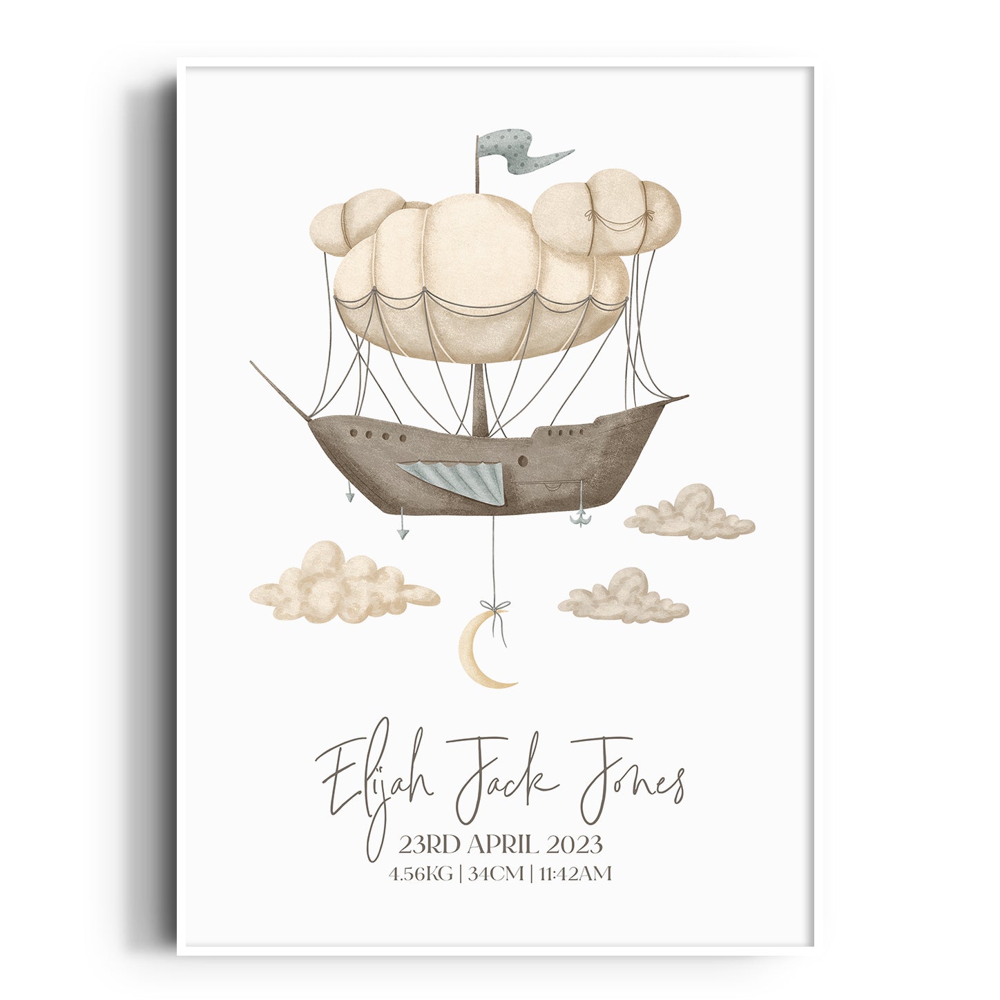 Hot Air Balloon Ship Birth Print
