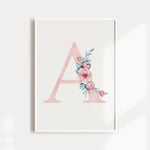 Nursery Prints, Nursery Wall Art, Girl, Pink, Floral, Swan Nursery, Baby Animal Prints, Woodland, Monogram Letter Print, Set of 3, Boho