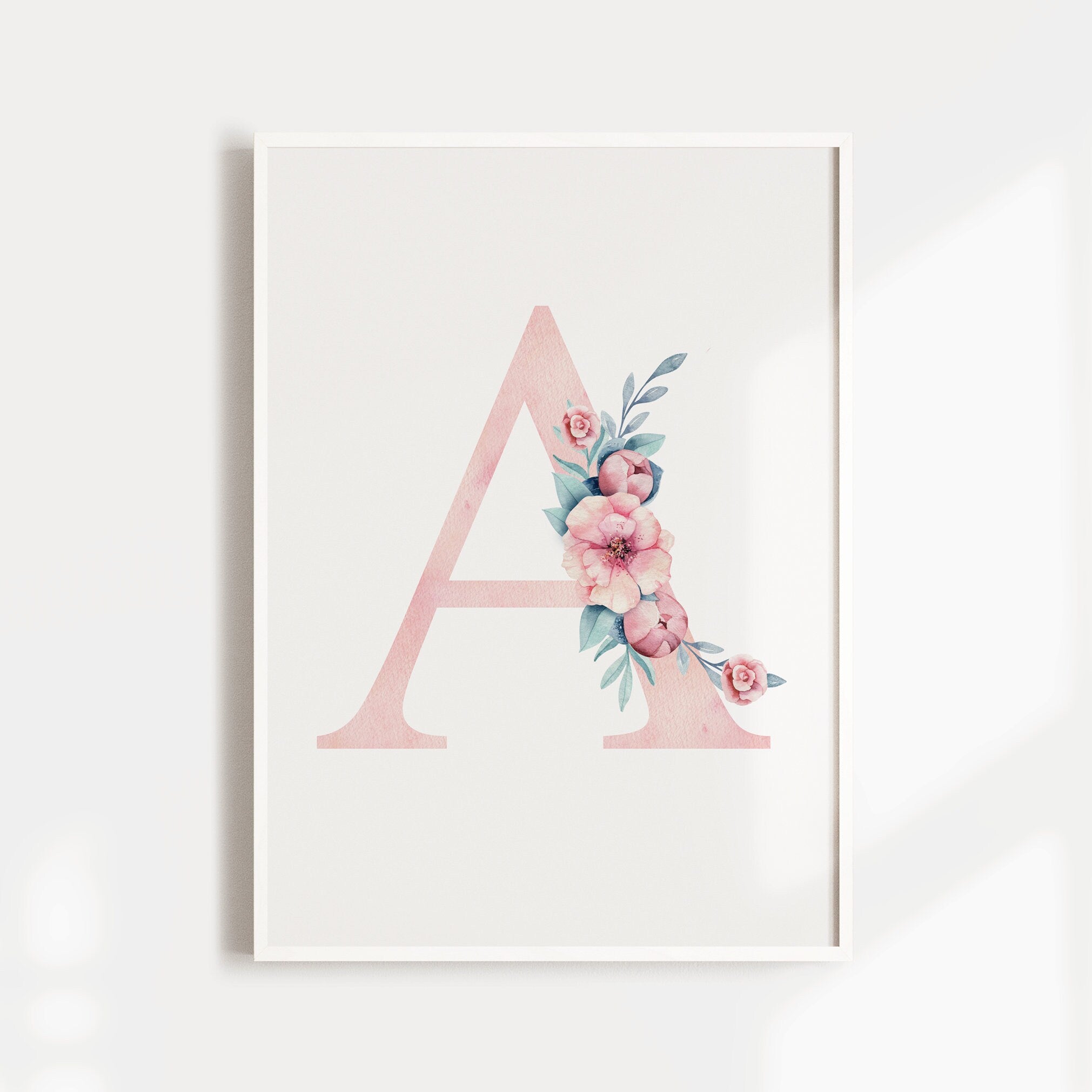 Nursery Prints, Nursery Wall Art, Girl, Pink, Floral, Swan Nursery, Baby Animal Prints, Woodland, Monogram Letter Print, Set of 3, Boho