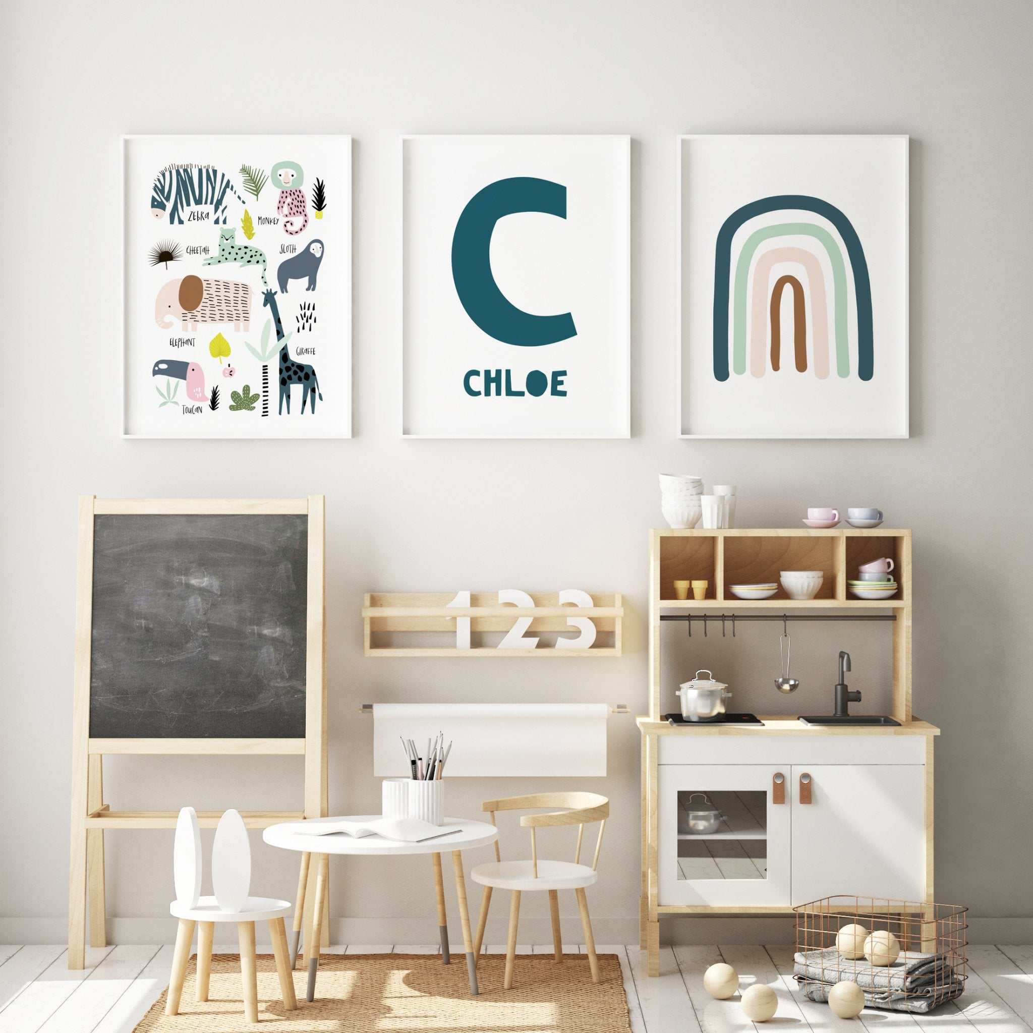 Jungle Animals, Name & Rainbow Prints