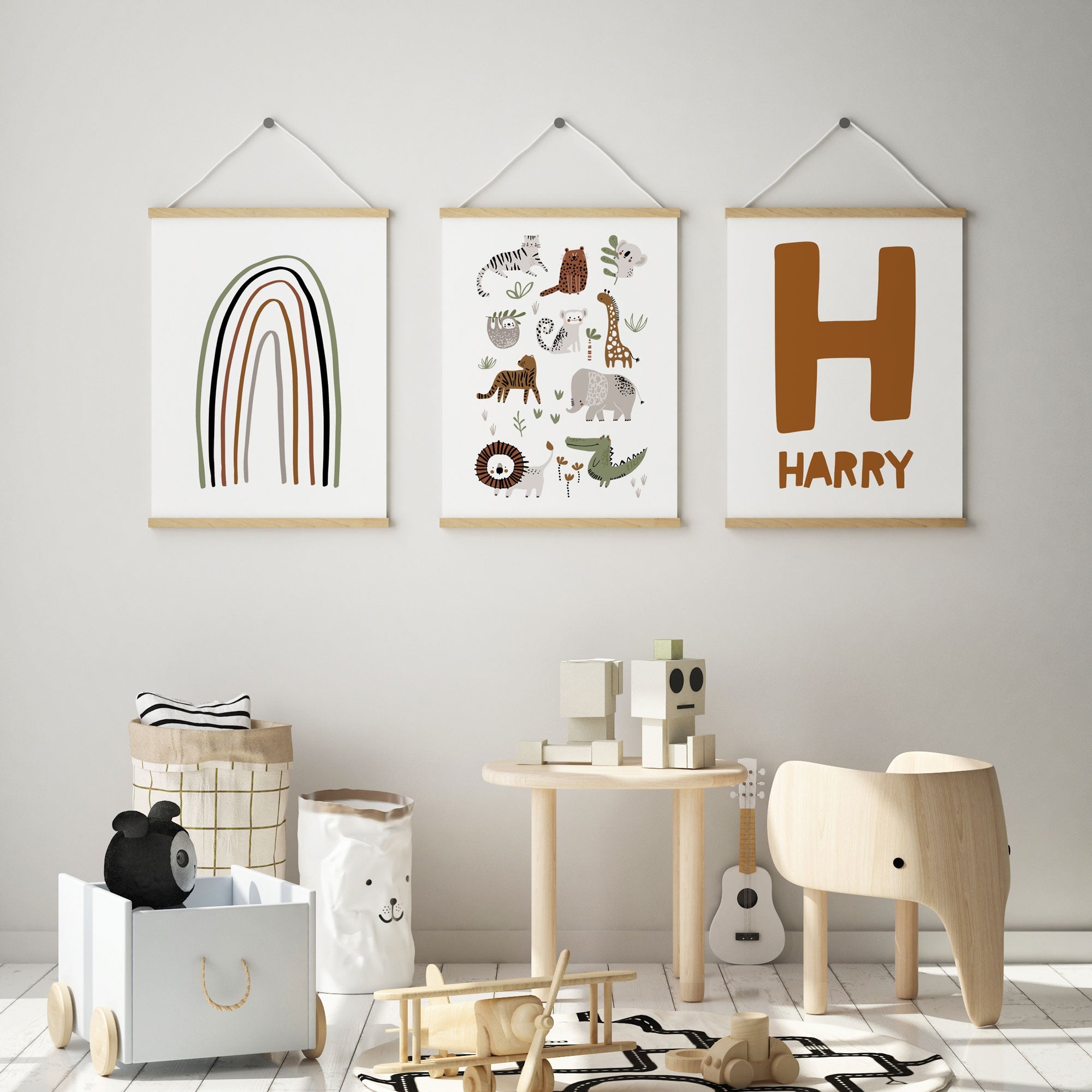 Jungle Animals, Rainbow & Name Prints