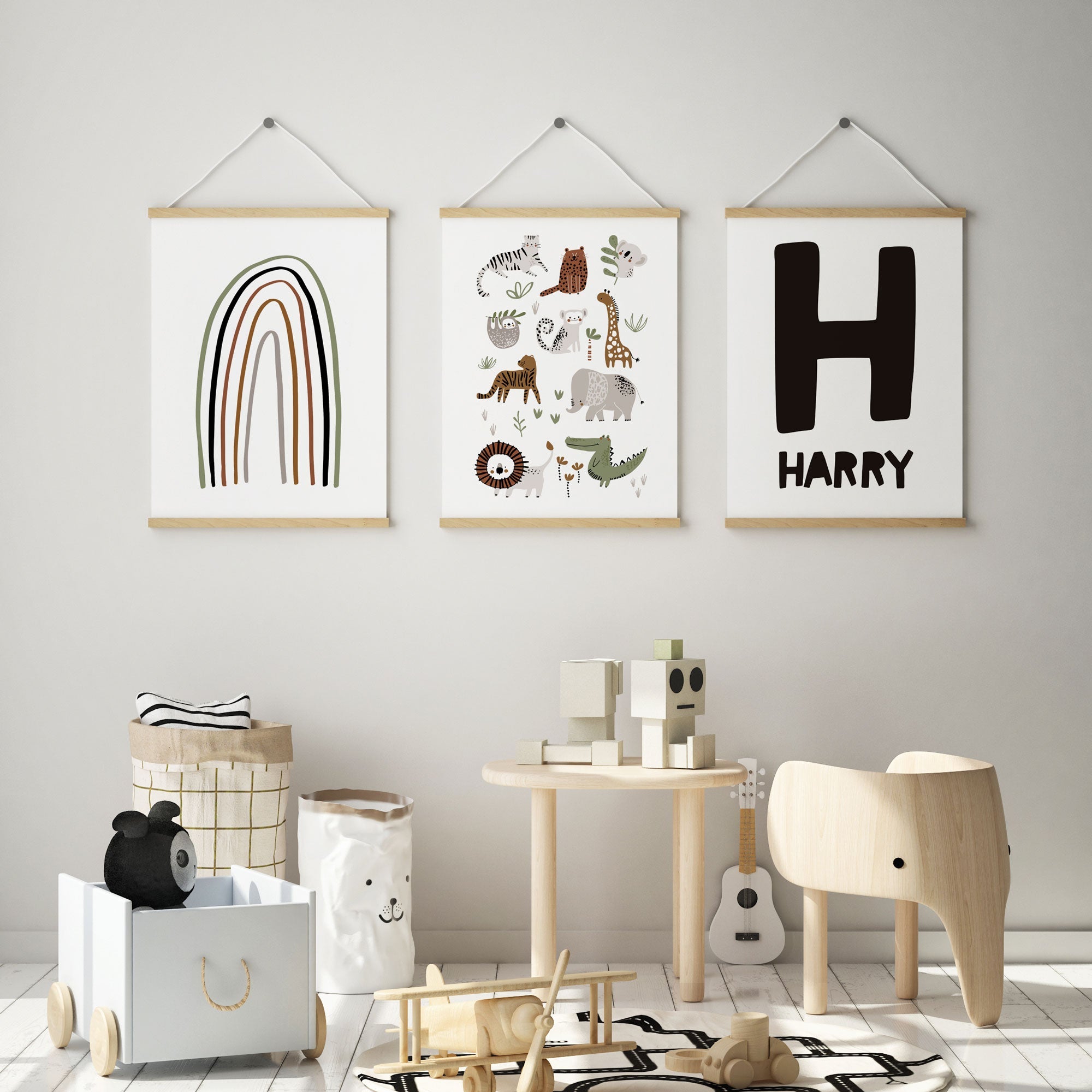 Jungle Animals, Rainbow & Name Prints