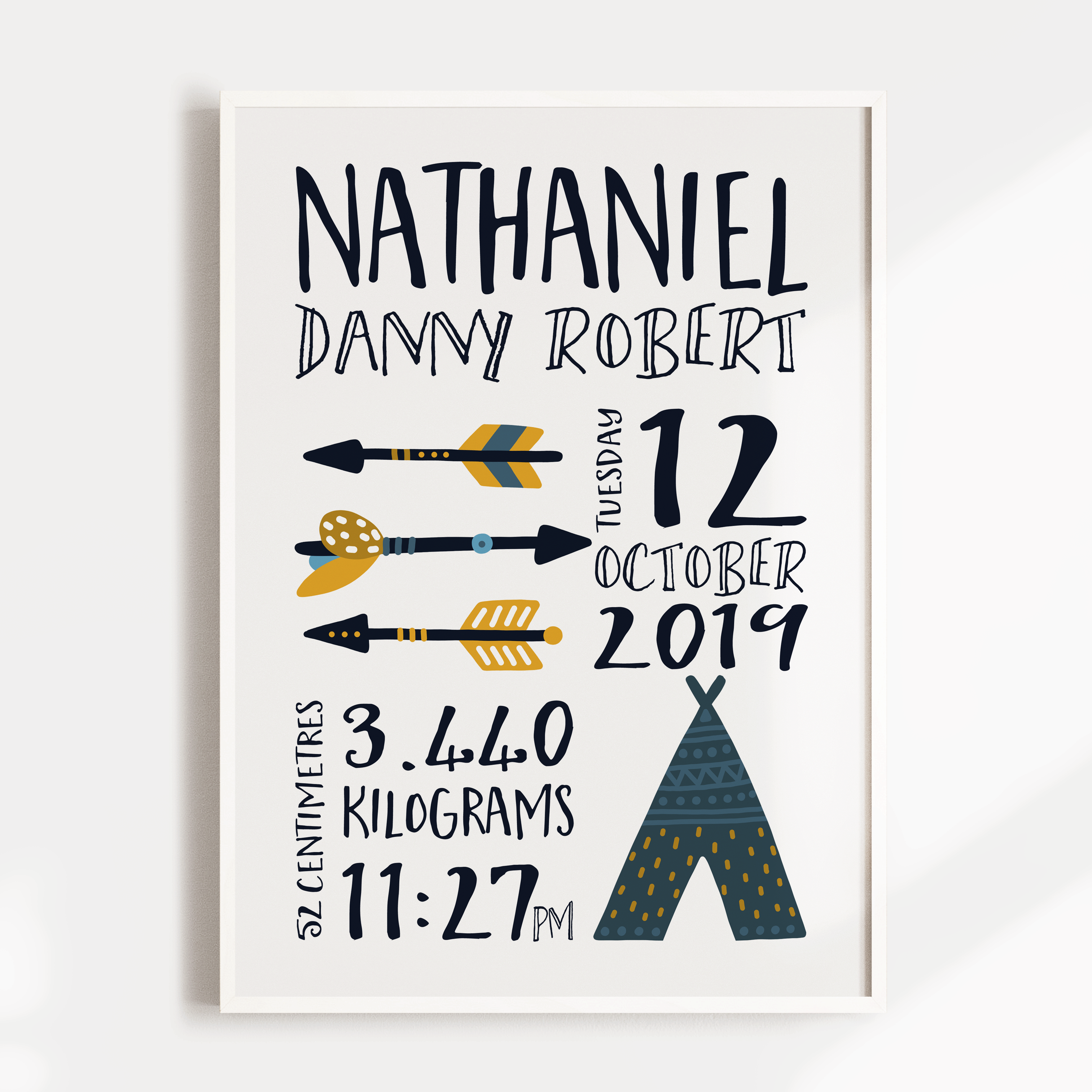 Woodland Teepee & Arrows Birth Prints